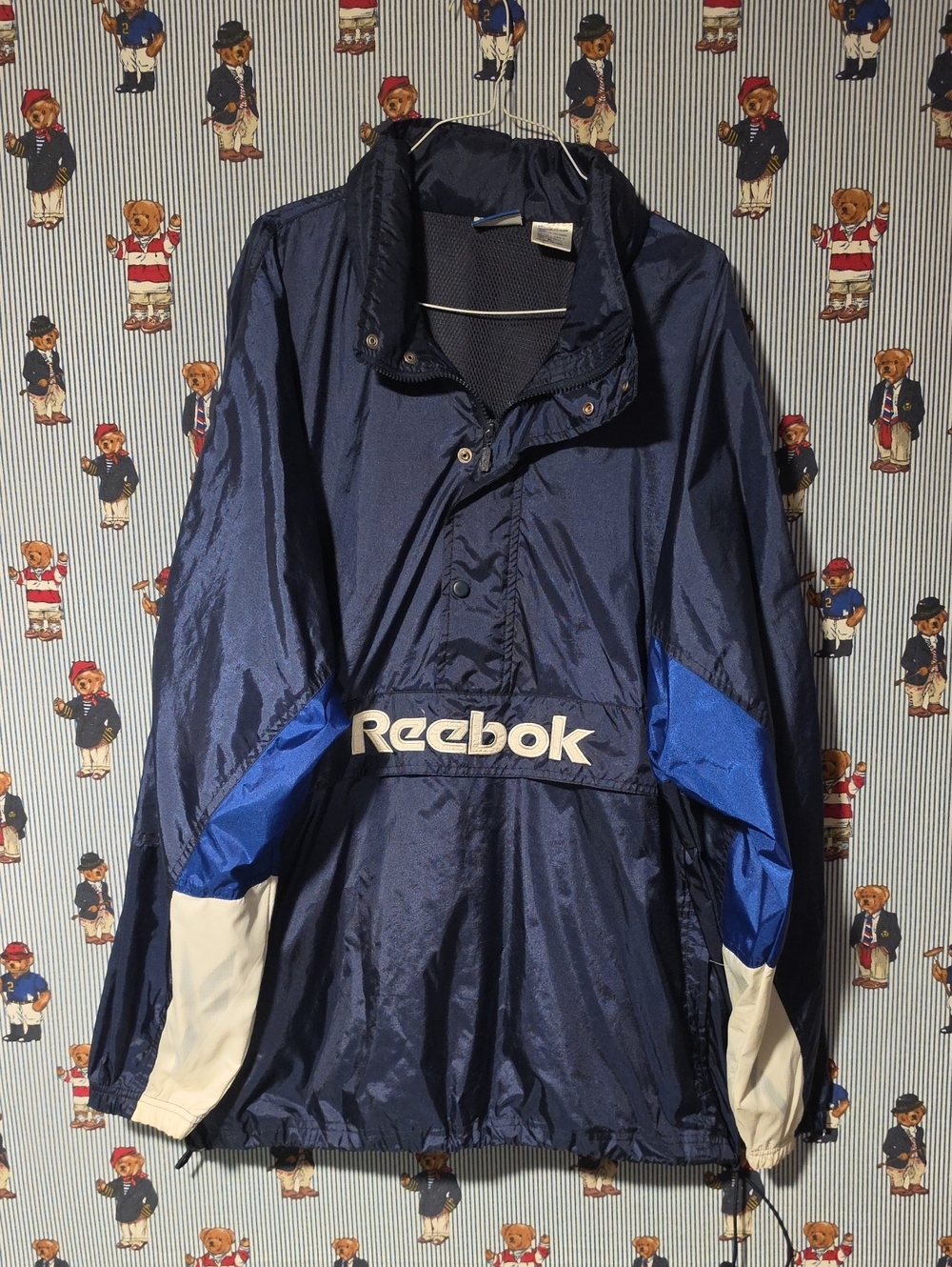 Vintage Reebok Navy Blue Pullover Windbreaker White & Royal Accents XL